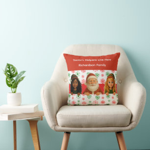 Santa & Elf Faces North Pole Fun Christmas Door Throw Pillow