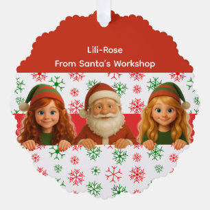 Santa & Elf Faces   North Pole Fun Christmas Paper Ornament Card