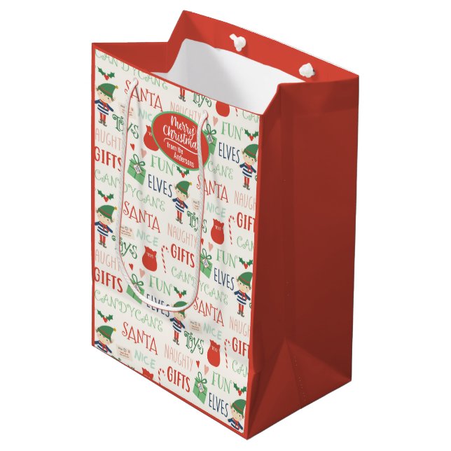 Santa Elf Friends Personalized Medium Gift Bag (Front Angled)