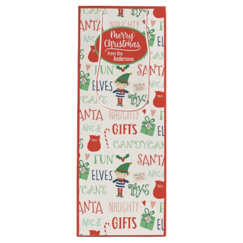 Santa Elf Friends Personalized  Wine Gift Bag
