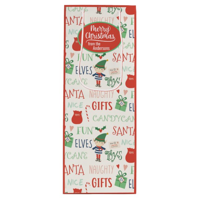 Santa Elf Friends Personalized  Wine Gift Bag (Front)