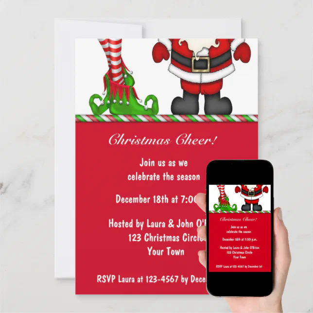 Santa & Elf Holiday Party Invitation | Zazzle