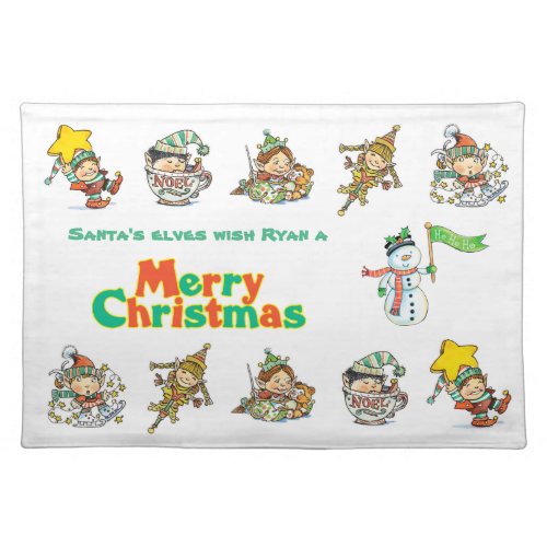 Santa Elf Kids Personalized Christmas Cloth Placemat