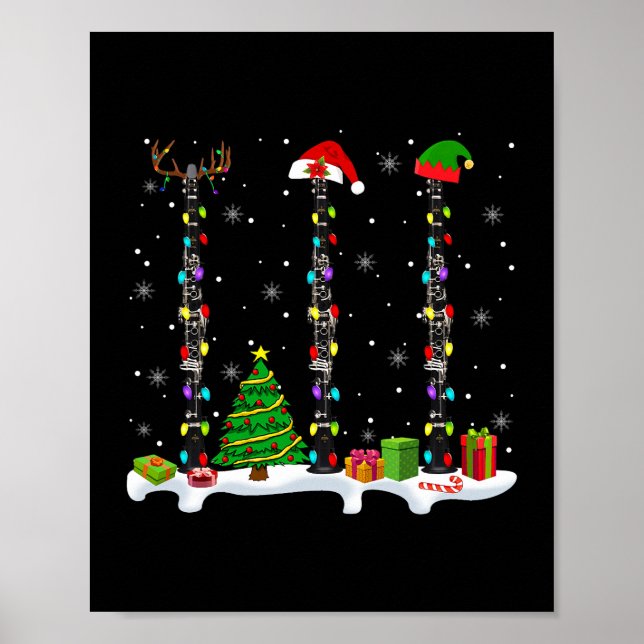Santa Elf Reindeer Clarinet Xmas Light Musical Ins Poster (Front)