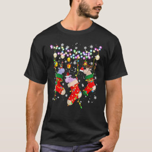 Santa ELF Reindeer Hippo In Christmas Socks Xmas H T-Shirt