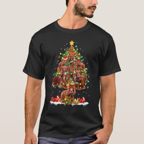 Santa Elf Reindeer Irish Setter Christmas Tree Xma T_Shirt