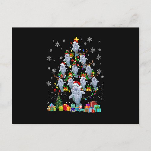 Santa ELF Reindeer Manatee Xmas Tree Xmas Light Ma Postcard