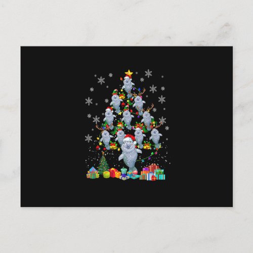 Santa ELF Reindeer Manatee Xmas Tree Xmas Light Ma Postcard
