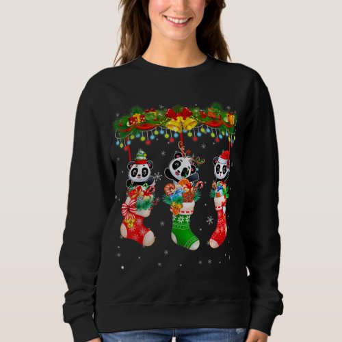 Santa Elf Reindeer Panda In Christmas Socks Xmas L Sweatshirt