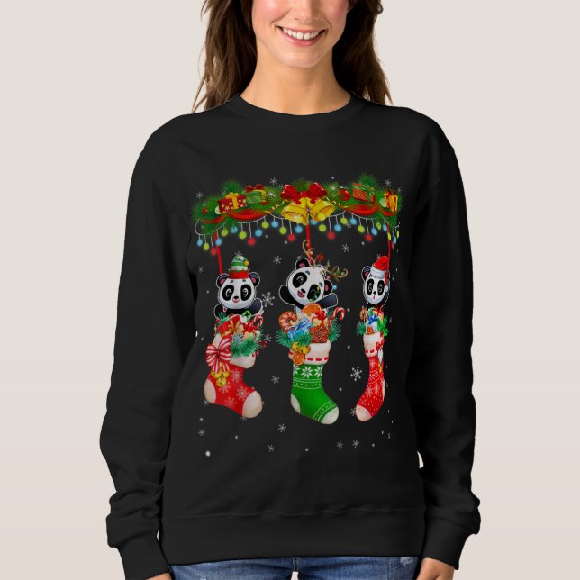 Santa Elf Reindeer Panda In Christmas Socks Xmas L Sweatshirt (Front)