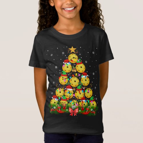 Santa Elf Reindeer Pickleball Christmas Tree Xmas  T_Shirt