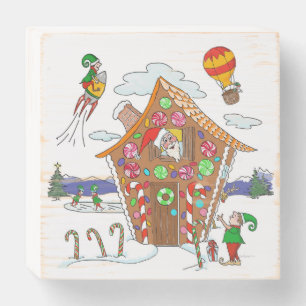 Santa Elves and Rudolph Comical Christmas Scene Wooden Box Sign