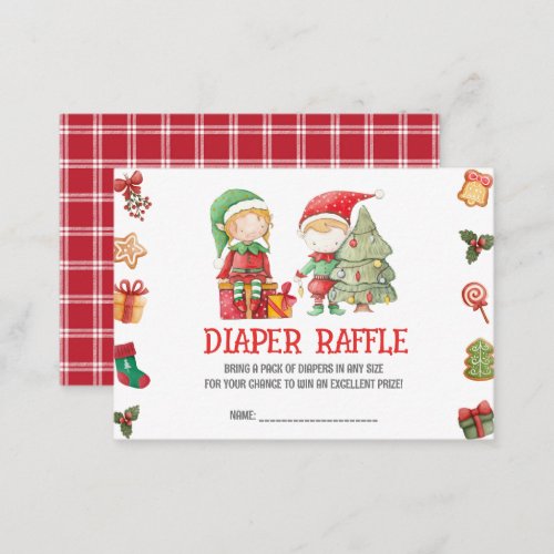 Santa Elves Christmas Twins Shower Diaper Raffle Enclosure Card