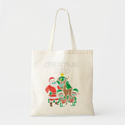 Santa Elves Reindeer In Mask Christmas 2020 Quaran Tote Bag