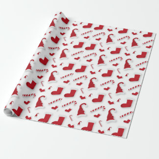 SANTA EMBOSED VIBRANT RED HUE WHITE HOLIDAYSEASON WRAPPING PAPER