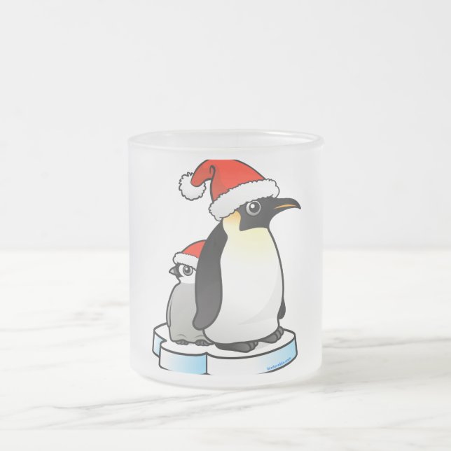 Santa Emperor Penguin Frosted Glass Coffee Mug (Center)