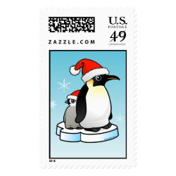 Santa Emperor Penguin with Chick Large Stamp 2.5