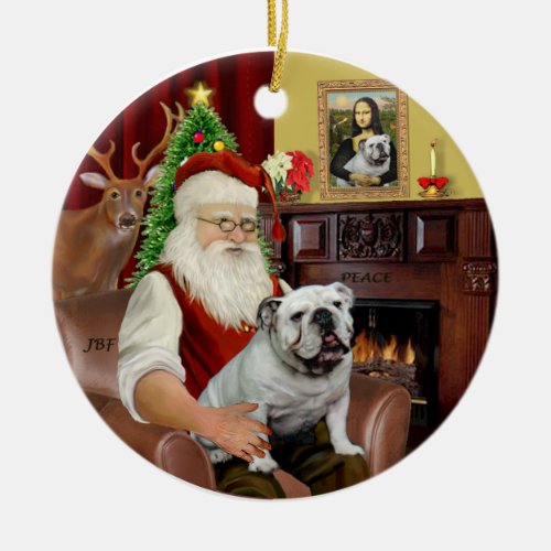 Santa_English Bulldog Ceramic Ornament