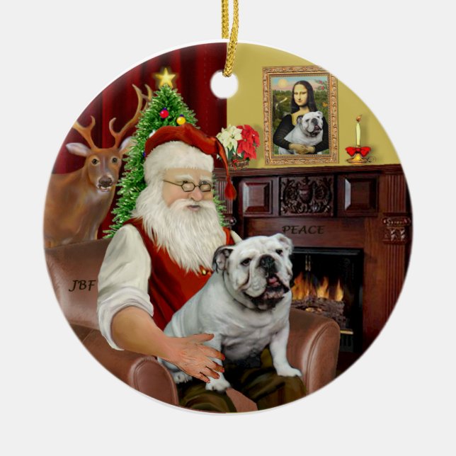 Santa-English Bulldog Ceramic Ornament (Front)