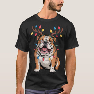 Santa English Bulldog Reindeer Light Christmas T-Shirt