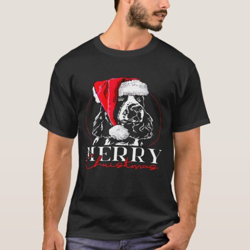 Santa English Springer Spaniel Merry Christmas dog T_Shirt