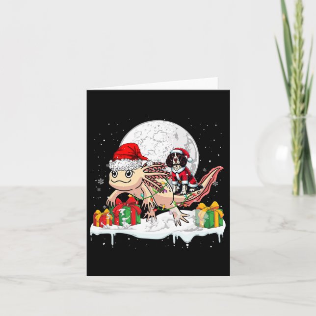 Santa English Springer Spaniel Riding Axolotl Chri Card (Front)