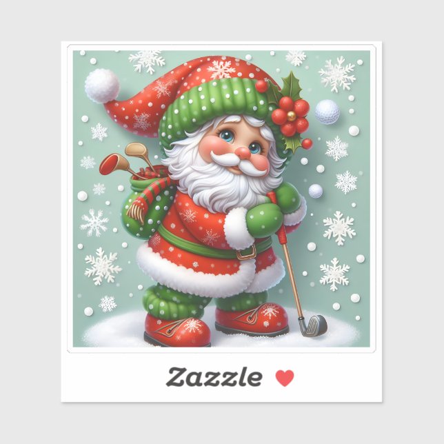 Santa Enjoying a Snowy Golf Game on Christmas Eve Sticker (Sheet)