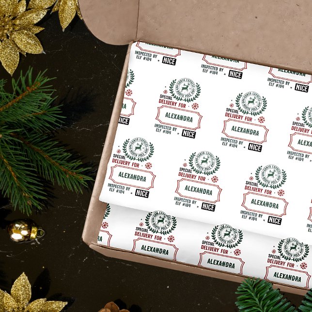 Santa Express Delivery For (Custom Name) Christmas Tissue Paper (Add a magical touch to your gift giving with this cute, personalized tissue paper!)