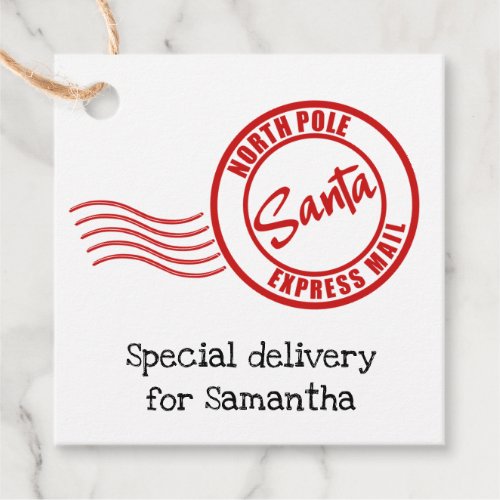 Santa express mail North Pole delivery gift tag