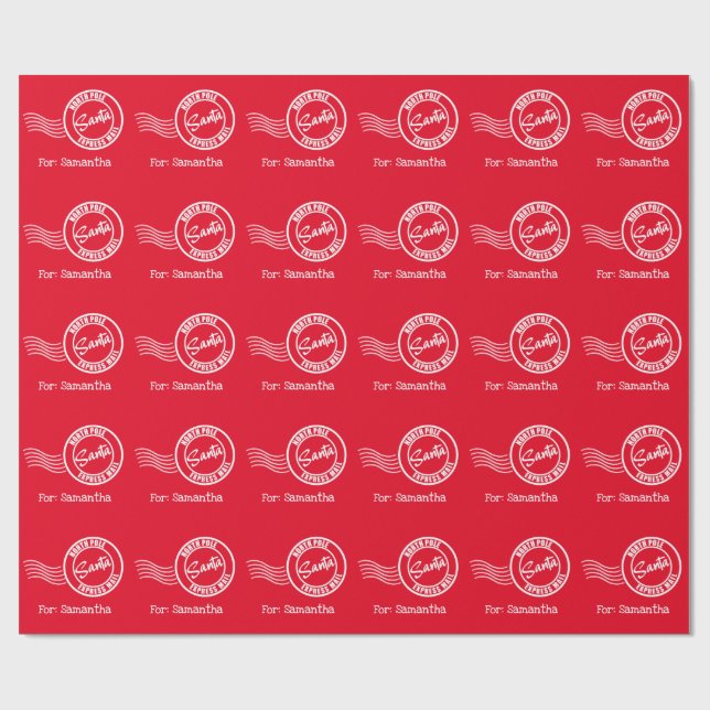 Santa express mail North Pole delivery red white Wrapping Paper (Flat)