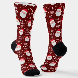 Santa Face Christmas Ho Ho Pattern  Socks