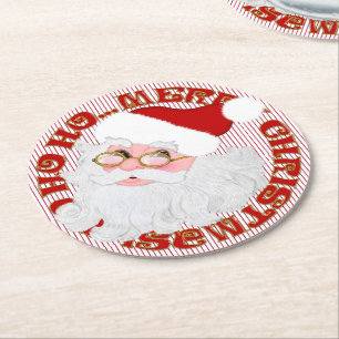 Santa Face Circle Red Stripe-ROUND PARTY COASTERS
