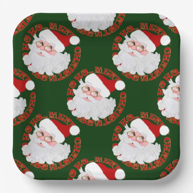 Santa Face Circles, Green-Paper Plates (Front)