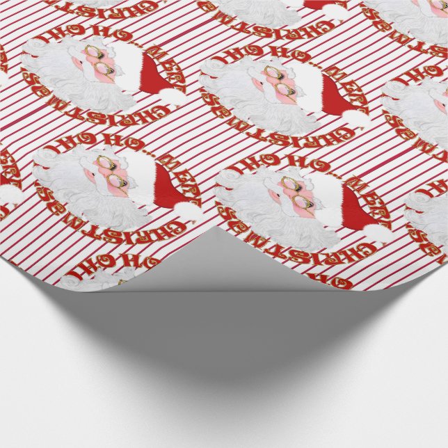 Santa Face Circles Red Stripes-Gift Wrapping Paper (Corner)