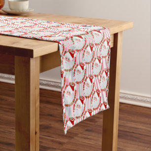 Santa Face Circles,Red Stripes-Table Runner 16x90