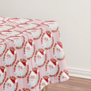 Santa Face Circles, Red Stripes-TABLECLOTH 60x84 Tablecloth