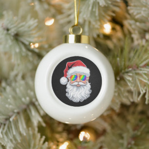 Santa Face Gay Sunglasses Christmas Xmas LGBTQ Ceramic Ball Christmas Ornament