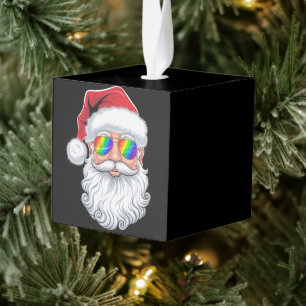 Santa Face Gay Sunglasses Christmas Xmas LGBTQ Cube Ornament
