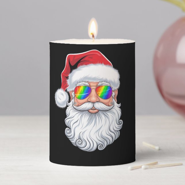 Santa Face Gay Sunglasses Christmas Xmas LGBTQ Pillar Candle (In Situ)