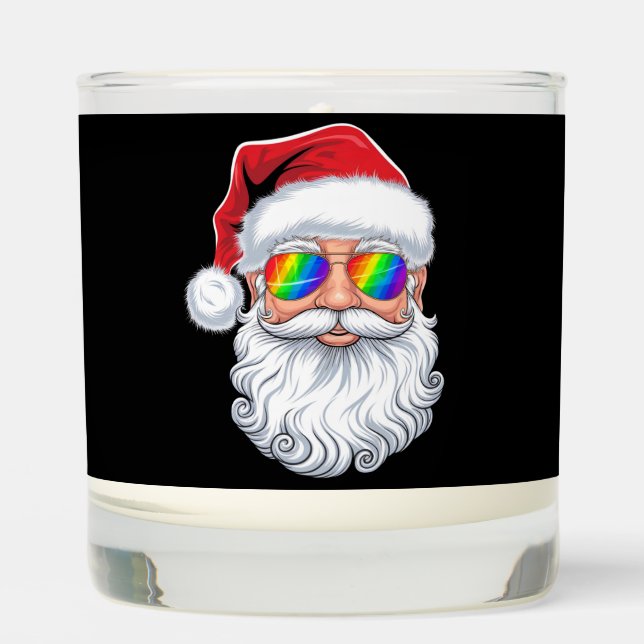 Santa Face Gay Sunglasses Christmas Xmas LGBTQ Scented Candle (Front)