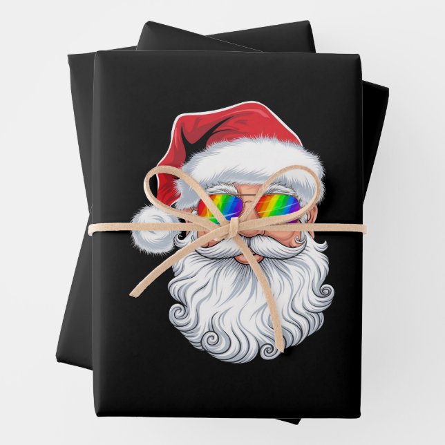 Santa Face Gay Sunglasses Christmas Xmas LGBTQ Wrapping Paper Sheets (In situ)