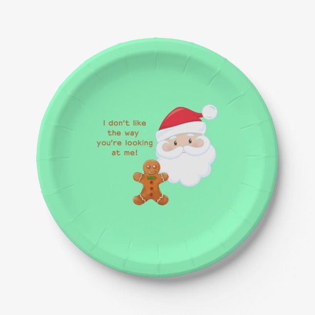 Santa Face Gingerbread Man Paper Plates (Front)