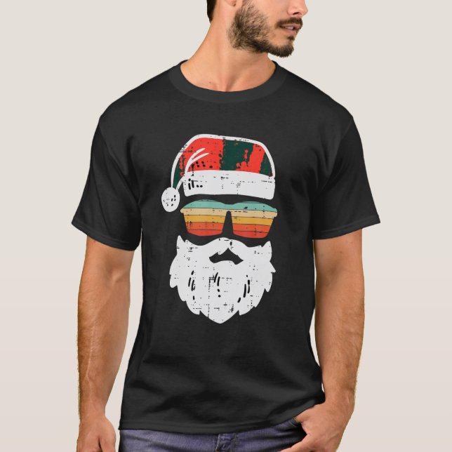 Santa Face Retro Sunglasses Christmas Xmas Men Wom T-Shirt (Front)