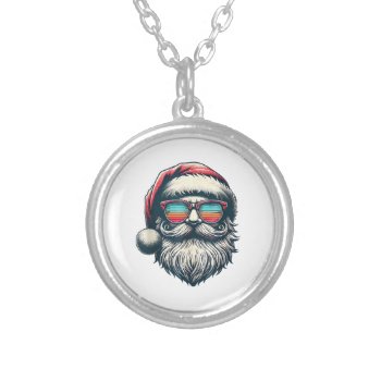 Santa Face Retro Sunglasses - Christmas Xmas Silver Plated Necklace by Elysia_Design at Zazzle