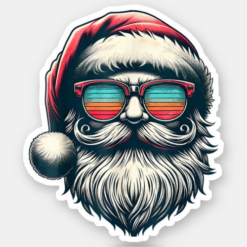 Santa Face Retro Sunglasses Christmas Xmas Sticker
