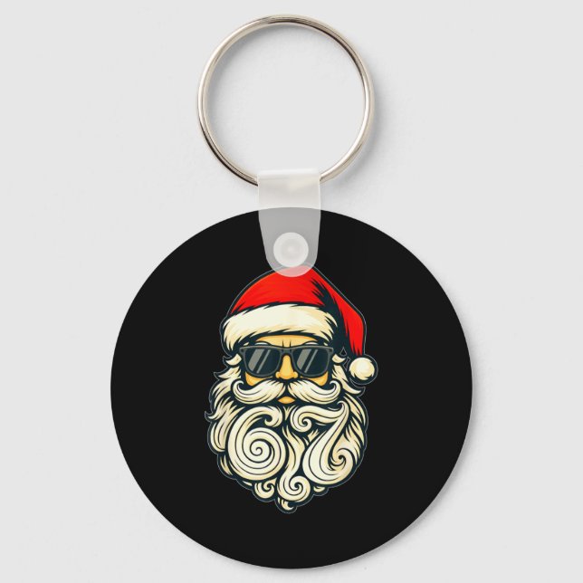 Santa Face Retro Sungles 6 7 Christmas 67 Santa Si Keychain (Front)