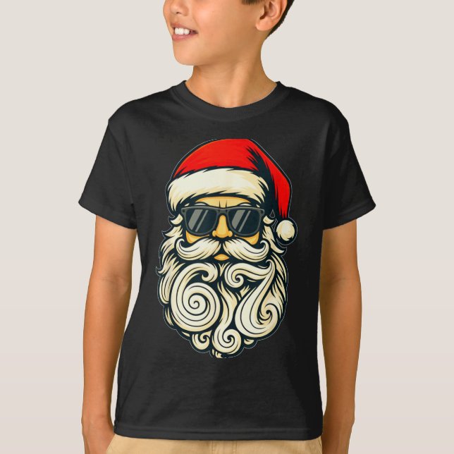 Santa Face Retro Sungles 6 7 Christmas 67 Santa Si T-Shirt (Front)