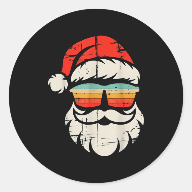 Santa Face Retro Sungles Christmas  Classic Round Sticker (Front)