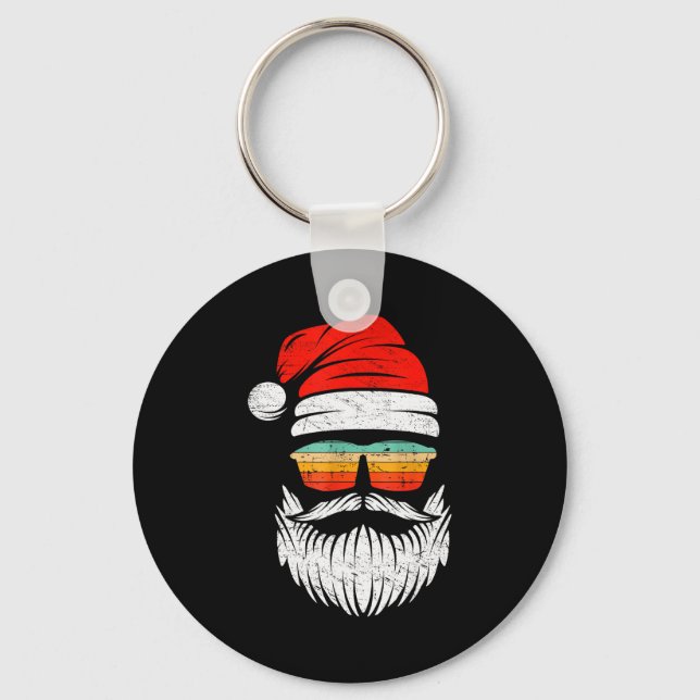 Santa Face Retro Sungles Christmas Xmas Men Women  Keychain (Front)