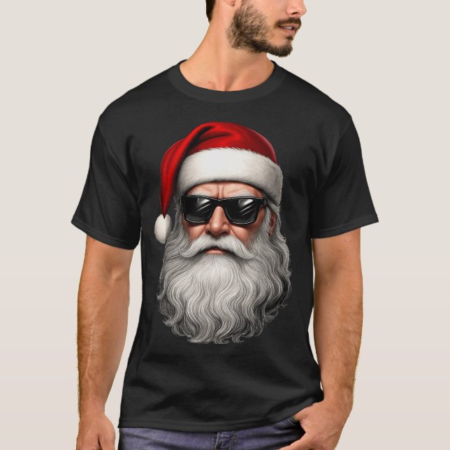 Santa Face Retro Sungles Funny Christmas Pajama Me T-Shirt (Front)